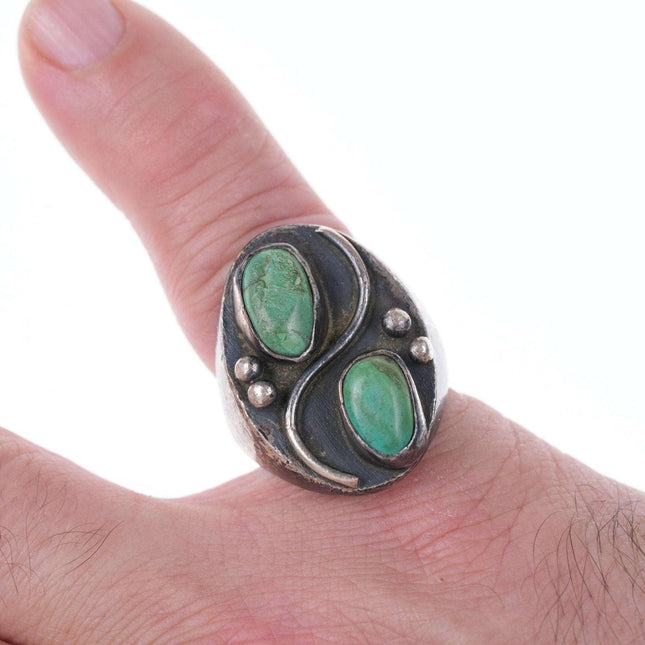 c1950 尺寸 9 纳瓦霍纯银和绿松石戒指