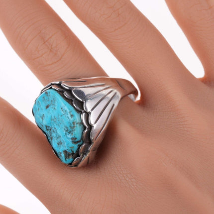 sz14 Large Vintage Navajo Sterling, turquoise ring
