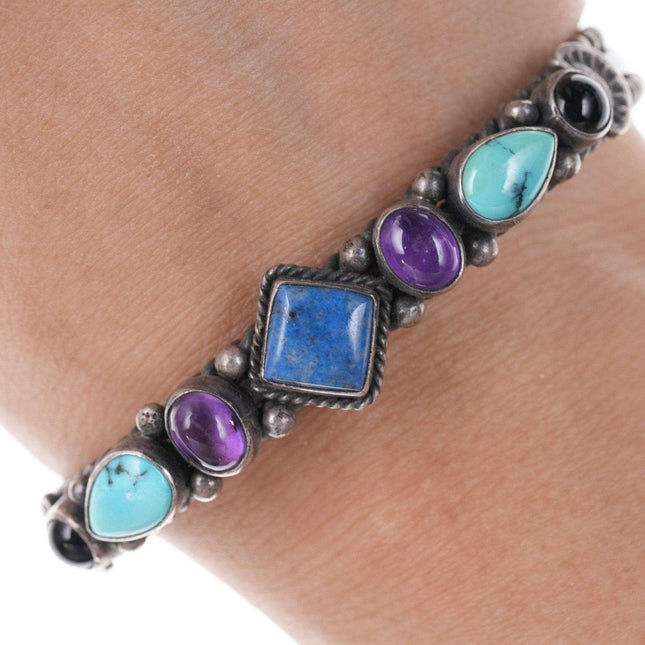Vintage Navajo sterling Multi-stone cuff bracelet