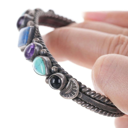 Vintage Navajo sterling Multi-stone cuff bracelet