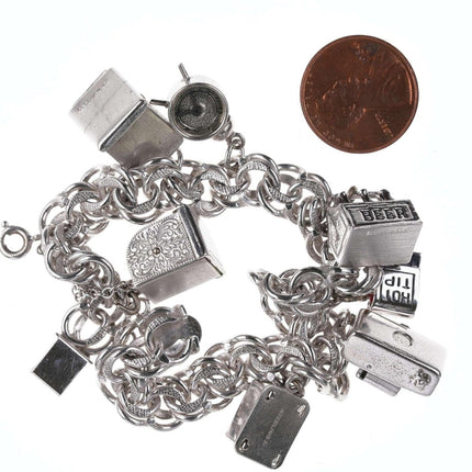 c1960 Wells Sterling Enamel Articulating Charm bracelet, Beer, slot machines, Ma