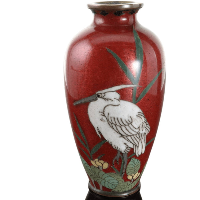 c1880 Miniature Japanese Meiji Cloisonne Vase with Egret