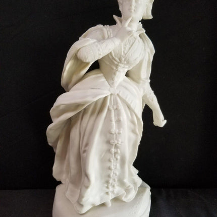 16 5/8" tall Antique Parian Figure Sculpture Woman in ornate dress 19th century