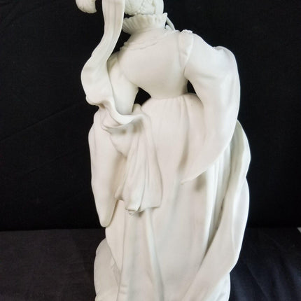 16 5/8" große antike parianische Figurenskulptur, Frau in verziertem Kleid, 19. Jahrhundert, 9 Pfund