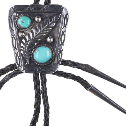 Large c1950's Navajo Silver and turquoise bolo tie