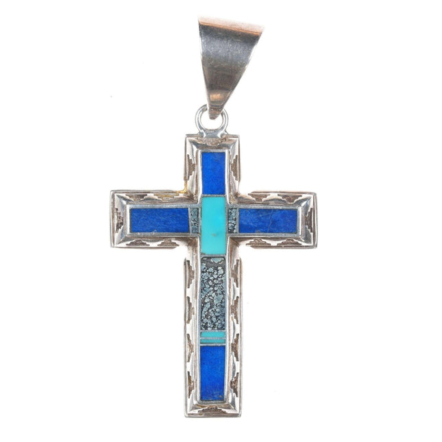 Ray Tracey Knifewing Navajo Sterling Turquesa y colgante Lapis Cross