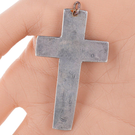 30's-40's Navajo stamped silver and turquoise cross pendant