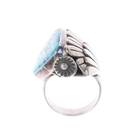 Sz8.5 Vintage Steve Yellowhorse Navajo Sterling and spiderweb turquoise ring