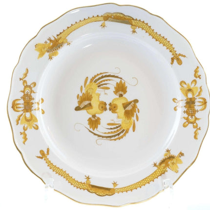 Meissen Rich Court Dragon 餐盘 黄色带金色装饰 9.75 英寸