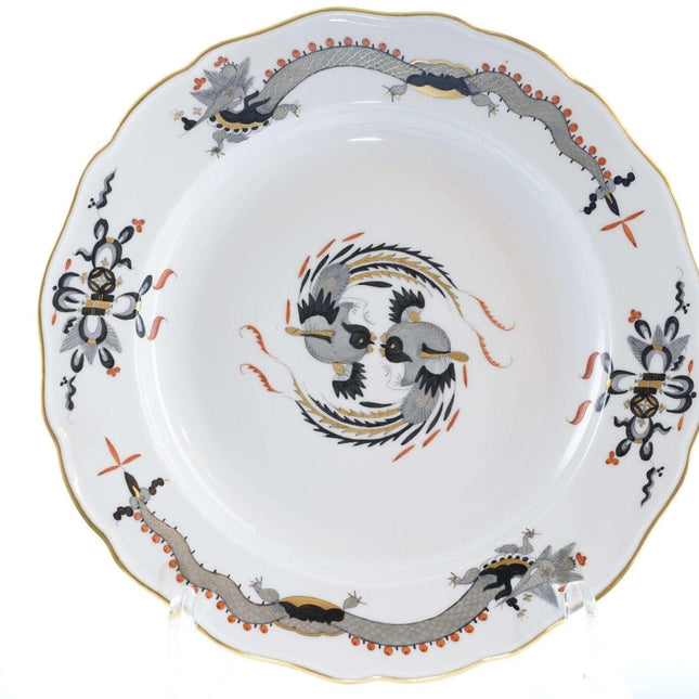Meissen Rich Court Dragon Dinner Plate Black with Red dot Accents 9.75"