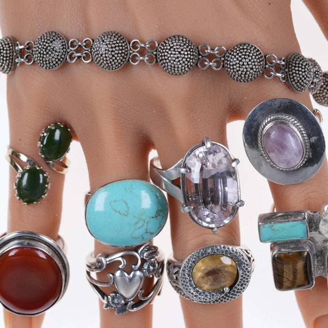 Estate lot Vintage Sterling rings and bracelet l