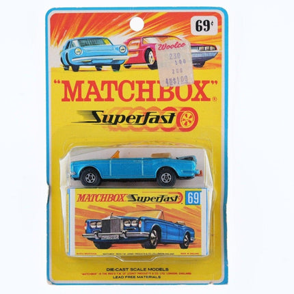 1969 Matchbox Lesney SUPERFAST Serie Nr. 69 ROLLS ROYCE Silver Shadow blau auf Karte