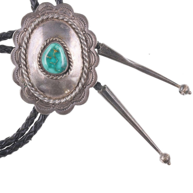 c1950's Navajo Stamped silver and Fox turquoise bolo