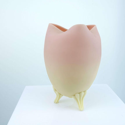 c1880 Mt Washington Burmese Egg Shaped Footed Vase Uranium  American Art Glass