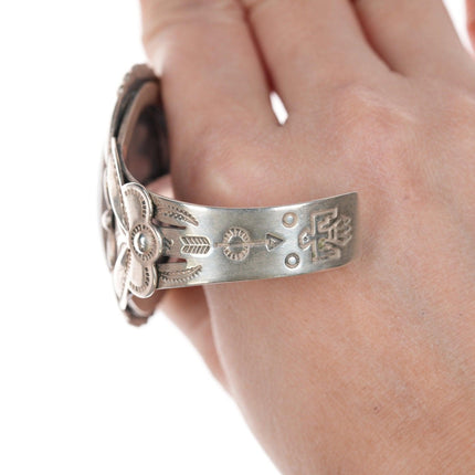 Bracciale in argento sterling con agata Bell Trading Post da 6 3/8" degli anni '40 e '50