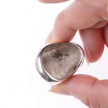 sz10.5 男士复古 Zuni 银绿松石和贝壳鹅卵石槽形镶嵌戒指