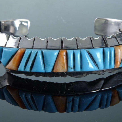Native American Cobblestone Spiny Oyster and Turquoise and sterling cuff bracele