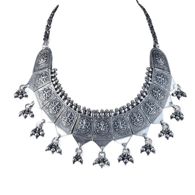 Antique Silver Hindu Ganesha Bib Necklace