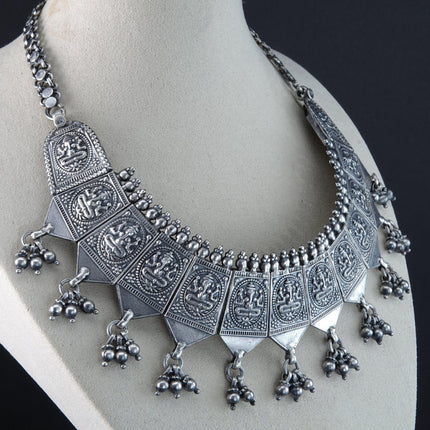 Antique Silver Hindu Ganesha Bib Necklace