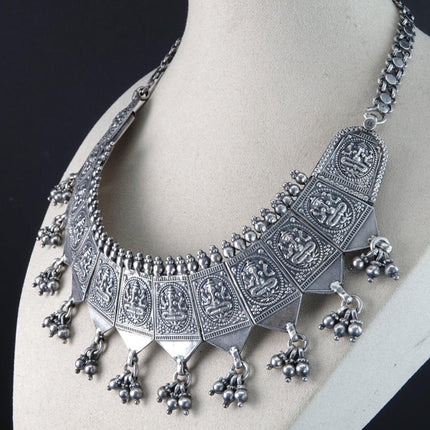 Antique Silver Hindu Ganesha Bib Necklace