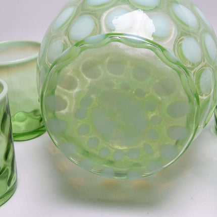 c1900 Northwood Green Opalescent Lemonade Set Pitcher and 5 Tumblers