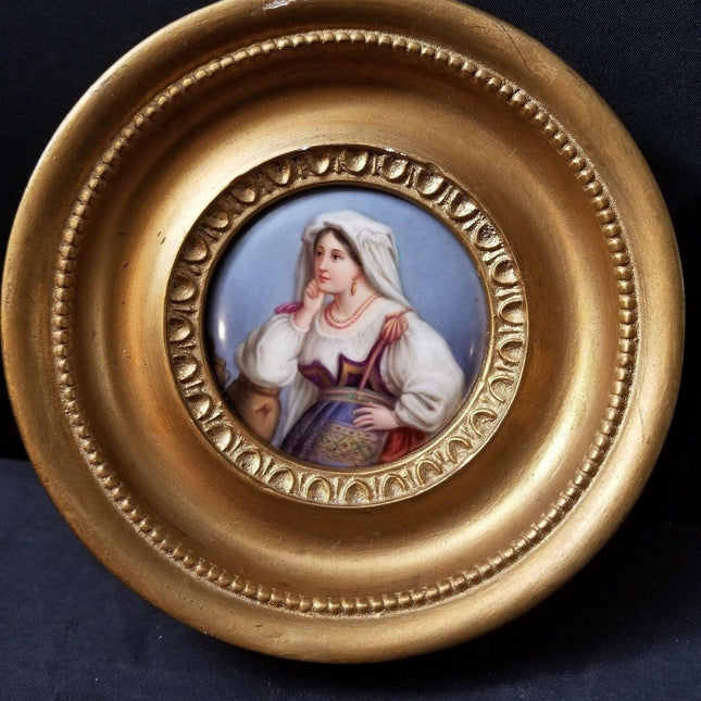 Berlin Porcelain Plaque Gypsy Portrait in Gilt Wood frame 19th century