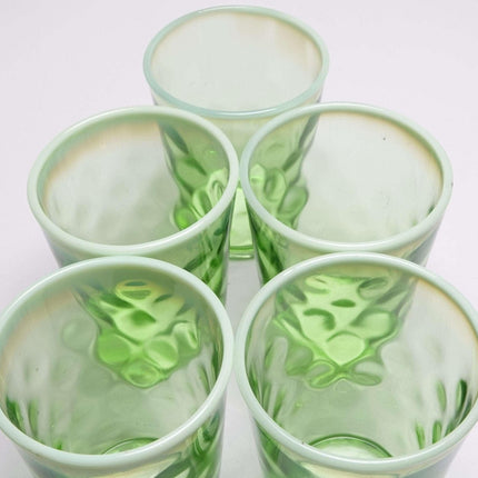 c1900 Northwood Green Opalescent Lemonade Set Pitcher and 5 Tumblers