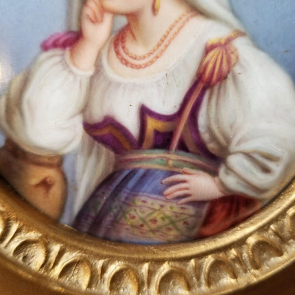 柏林瓷牌吉普赛肖像镀金木框 19 世纪
