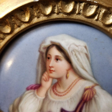Berlin Porcelain Plaque Gypsy Portrait in Gilt Wood frame 19th century