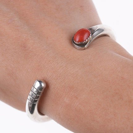 6 1/8" Heavy vintage Native American Sterling and coral bracelet