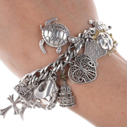 Loaded Vintage Southwestern Themed Sterling  charm bracelet