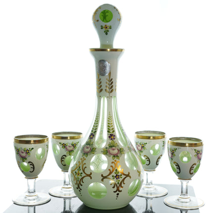 Bohemian Cut Overlay Glass Decanter and wine glasses
