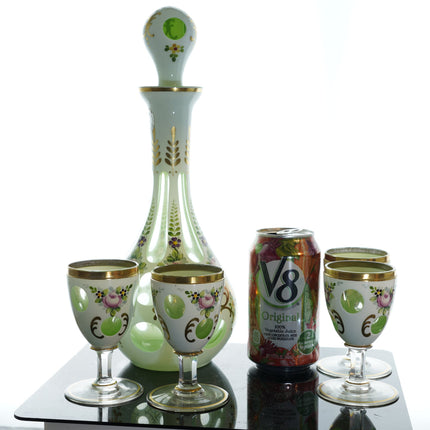 Bohemian Cut Overlay Glass Decanter and wine glasses