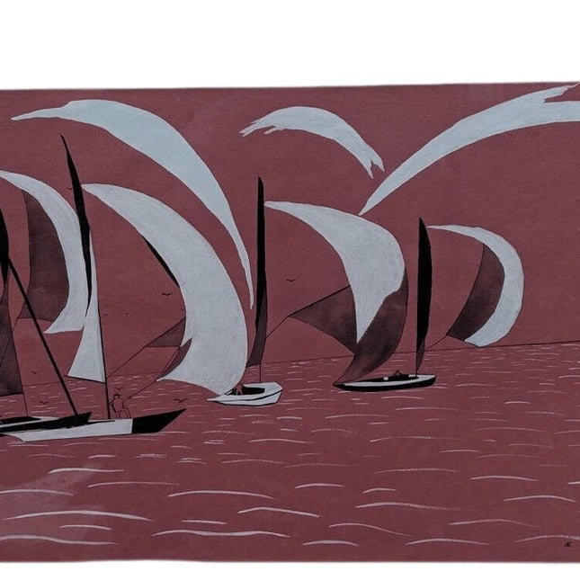 划船向风水彩画艾米·弗里曼·李列入艺术家德克萨斯州圣安东尼奥（1914-2004）