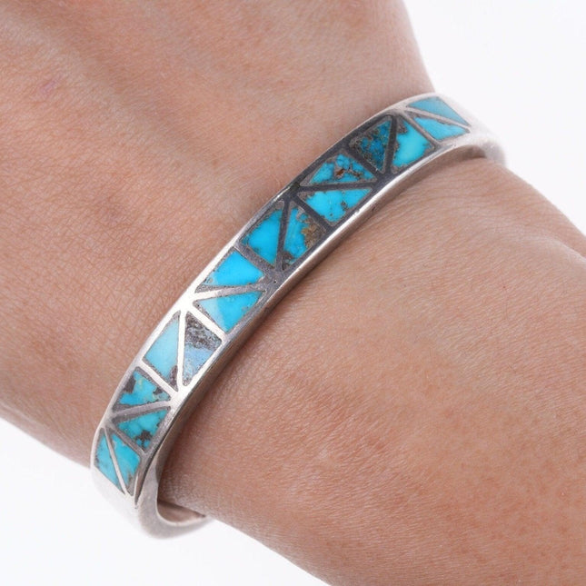 6 3/8" Vintage Zuni silver turquoise channel inlay bracelet