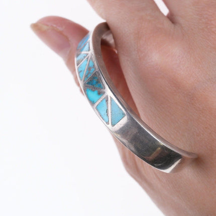 6 3/8" Vintage Zuni silver turquoise channel inlay bracelet