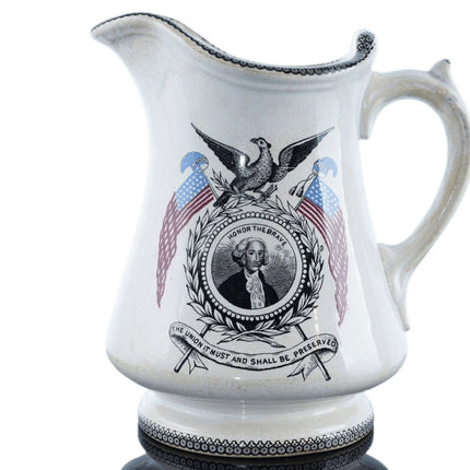 c1860 Historischer Staffordshire-Krug aus der Zeit des Bürgerkriegs George Washington Ehre den Tapferen, die Union muss und soll erhalten bleiben