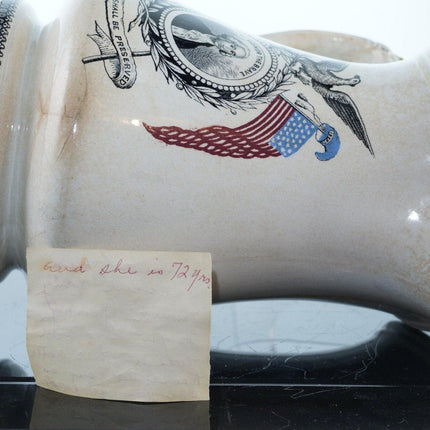 c1860 Historischer Staffordshire-Krug aus der Zeit des Bürgerkriegs George Washington Ehre den Tapferen, die Union muss und soll erhalten bleiben