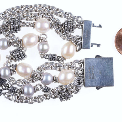 Michael Dawkins Sterling Silver/Pearl Multi Strand bracelet
