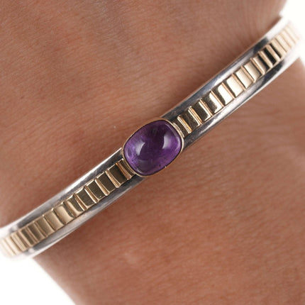 Ray Bennett Navajo Sterling/14k amethyst cabochon cuff bracelet