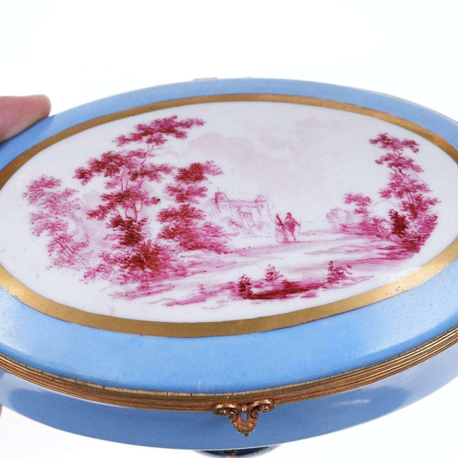 c1920's French Sevres style Hand Painted Porcelain Jewelry Casket Dresser Box