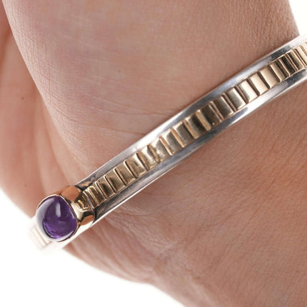 Ray Bennett Navajo Sterling/14k amethyst cabochon cuff bracelet