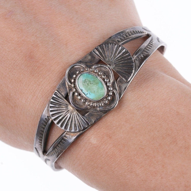 6.5" c1930's-40's Navajo stamped silver and turquoise bracelet