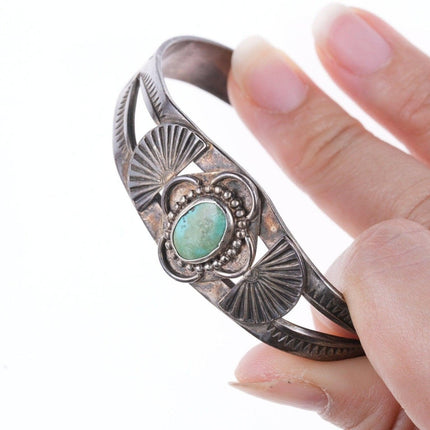 6.5" c1930's-40's Navajo stamped silver and turquoise bracelet