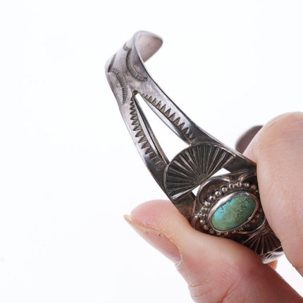 6.5" c1930's-40's Navajo stamped silver and turquoise bracelet