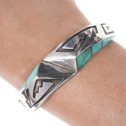 6 3/8" Vintage Navajo Overlay Sterling Channel inlay bracelet