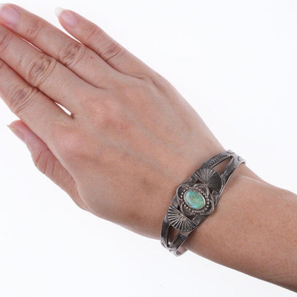 6.5" c1930's-40's Navajo stamped silver and turquoise bracelet