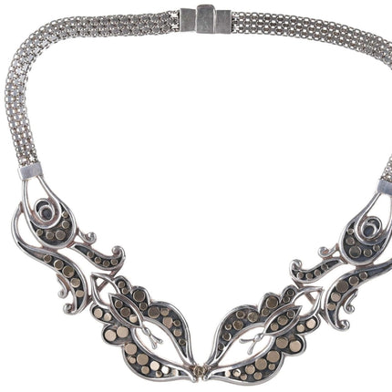 Retro 18" Lanfeld Sterling/14k Collar necklace