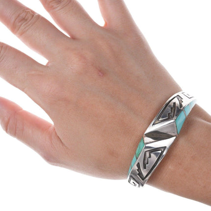 6 3/8" Vintage Navajo Overlay Sterling Channel inlay bracelet