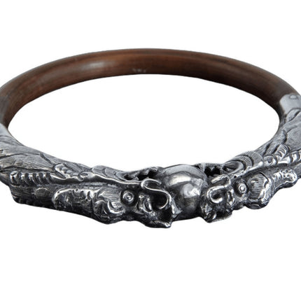 c1900 Chinese Sterling Dragon and Wood Bangle